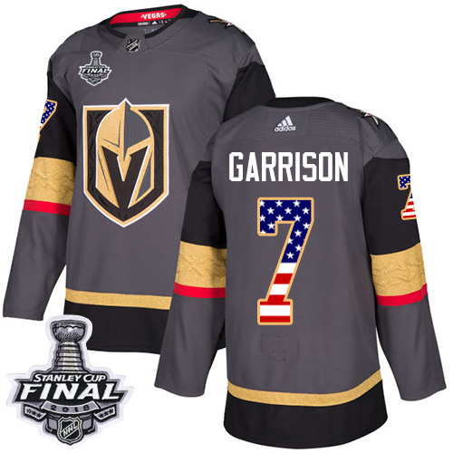 Adidas Golden Knights #7 Jason Garrison Grey Home Authentic USA Flag 2018 Stanley Cup Final Stitched NHL Jersey